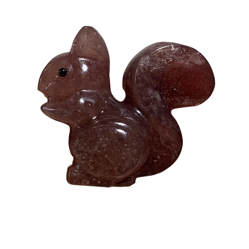 Custom 6cm Strawberry Quartz Squirrel Figurine - Hand-Carved Crystal Statue for Home Decor, Reiki Healing Stone & Unique Gift