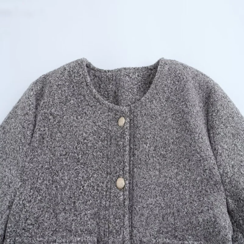 Herbst 2025, neuer Damen-Mantel aus Faion mit goldenen Knöpfen und Perlenverzierung, vielseitiger, lässiger SLE-Long-S Sve-Rund-Ne-Orth-Mantel