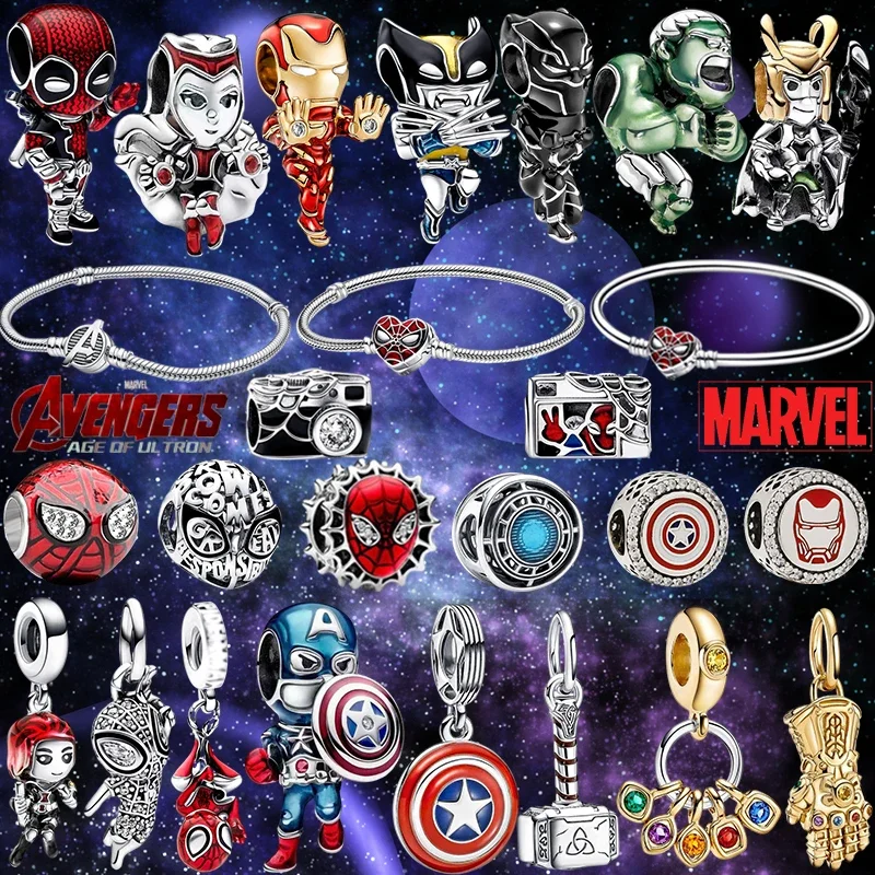 Avengers Charms Bracelet Women Marvel Mjolnir Dangle Kid Ironman Wolverine Loki Deadpool Hulk Spider-Man Beads For Bijoux Making