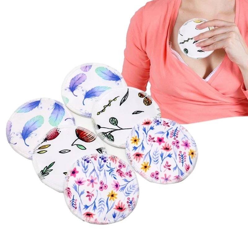 6 Pcs Reusable Nursing Pads Washable Bamboo Fiber Breastfeeding Breast Pad Super Absorbency Mat for Mum Maternity Feeding Pad