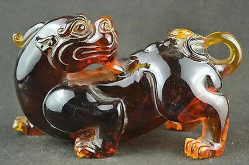 

Китайская коллекция янтарный единорог ручной работы счастливая статуя Pixiu