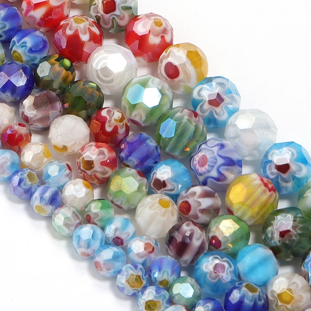 1pcs 38cm Sectioned Glass Beads Flower Glass Faceted Loose Beads for Handmade DIY Necklace Bracelet Jewelry Earring Accessories