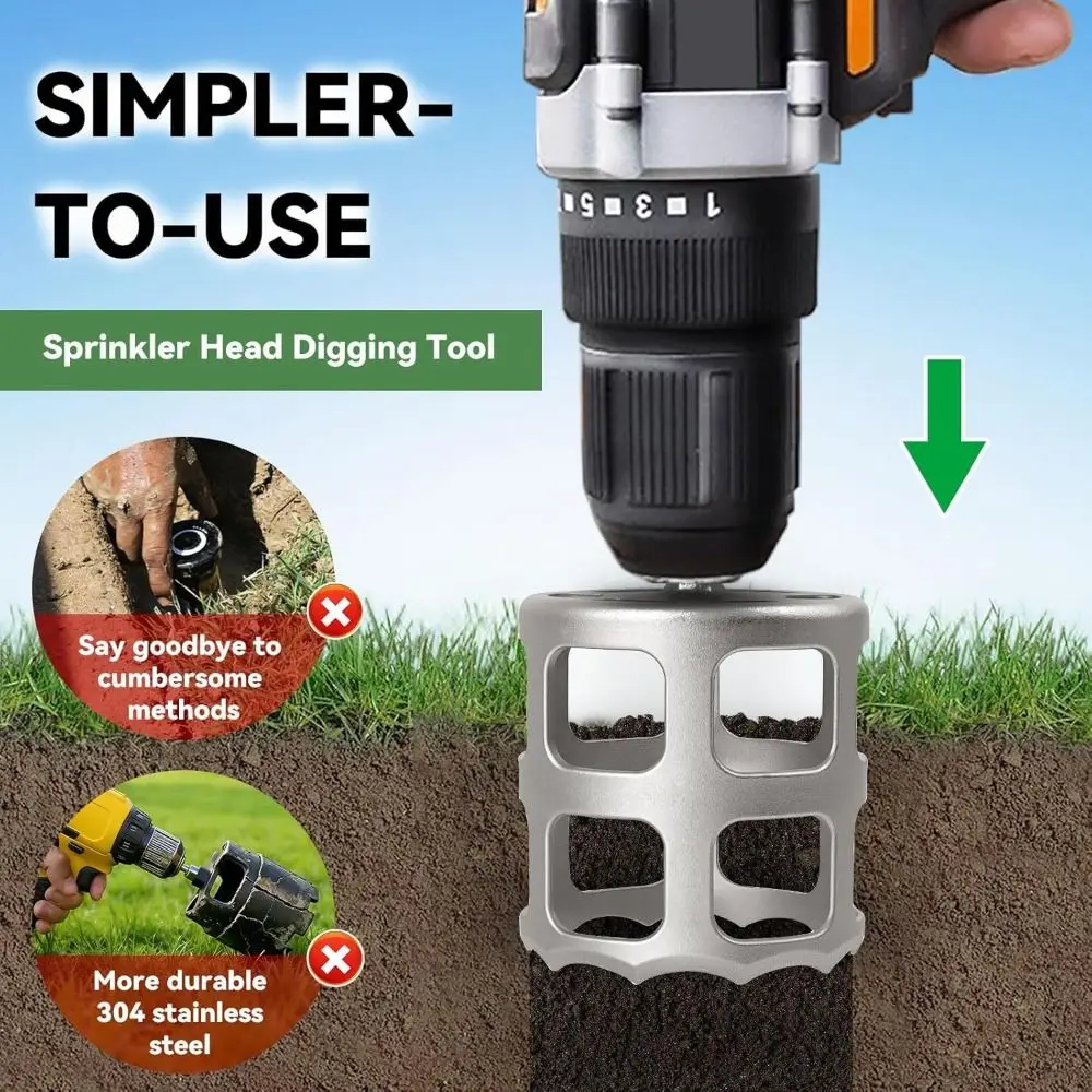 304 Stainless Steel Sprinkler Head Digging Tools Clear Overgrown Multi-Purpose Grass Sprinkler Trimmer Drill-Powered
