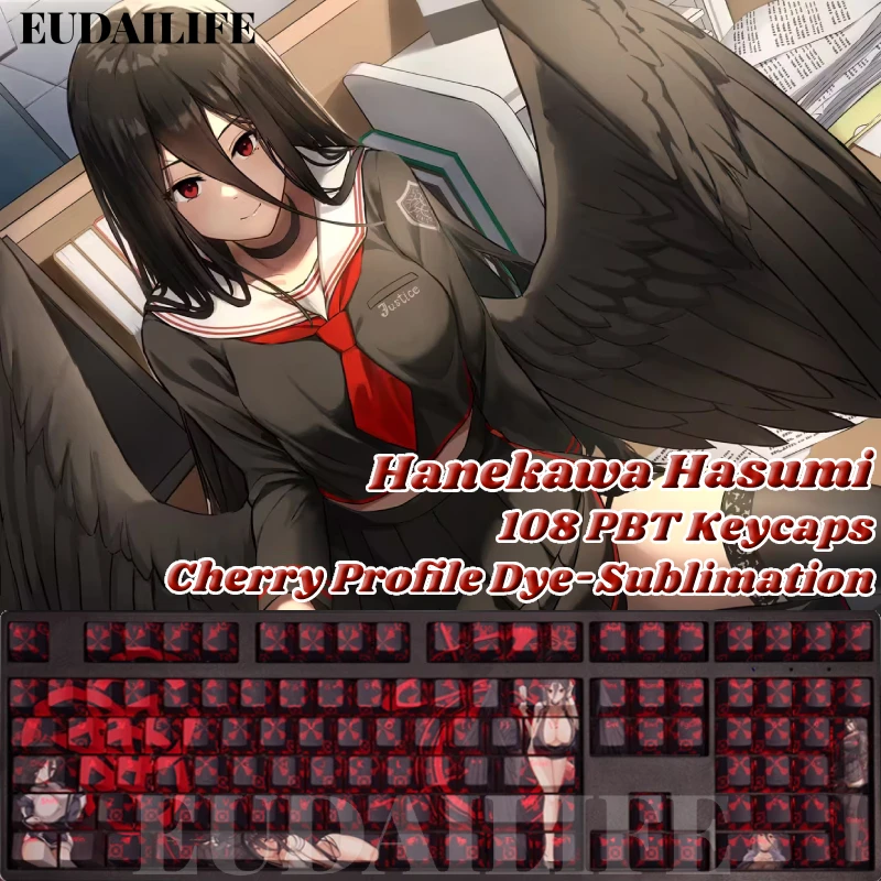 Hanekawa Hasumi 108 Keycap Blue Archive PBT DYE Sublimation Light Transmitting Cherry Switch Cross Key Cover Mechanical Keyboard