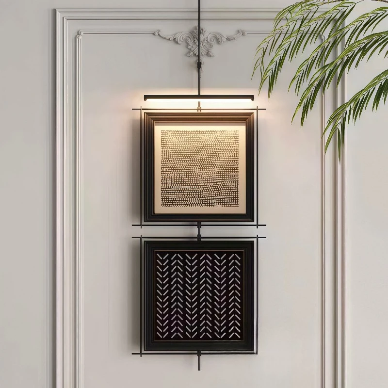 High-end metal pole atmosphere light wall lamp painting decorative painting two paintings hotel restaurant boom corridor end