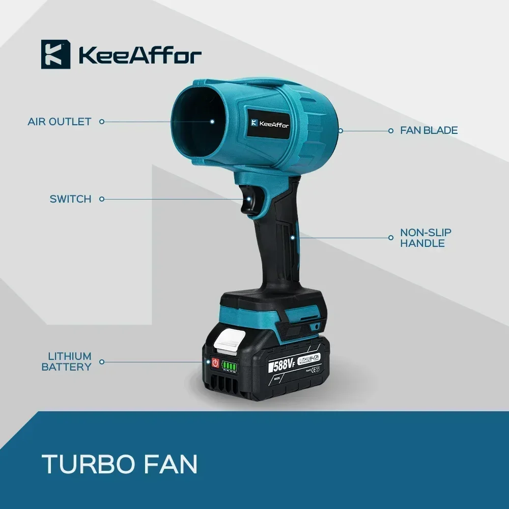 KEEAFFOR 200M/S Brushless Turbo Jet Fan 2000W Cordless Electric Air Blower Violent Handheld Power Tool for Makita 18V Battery