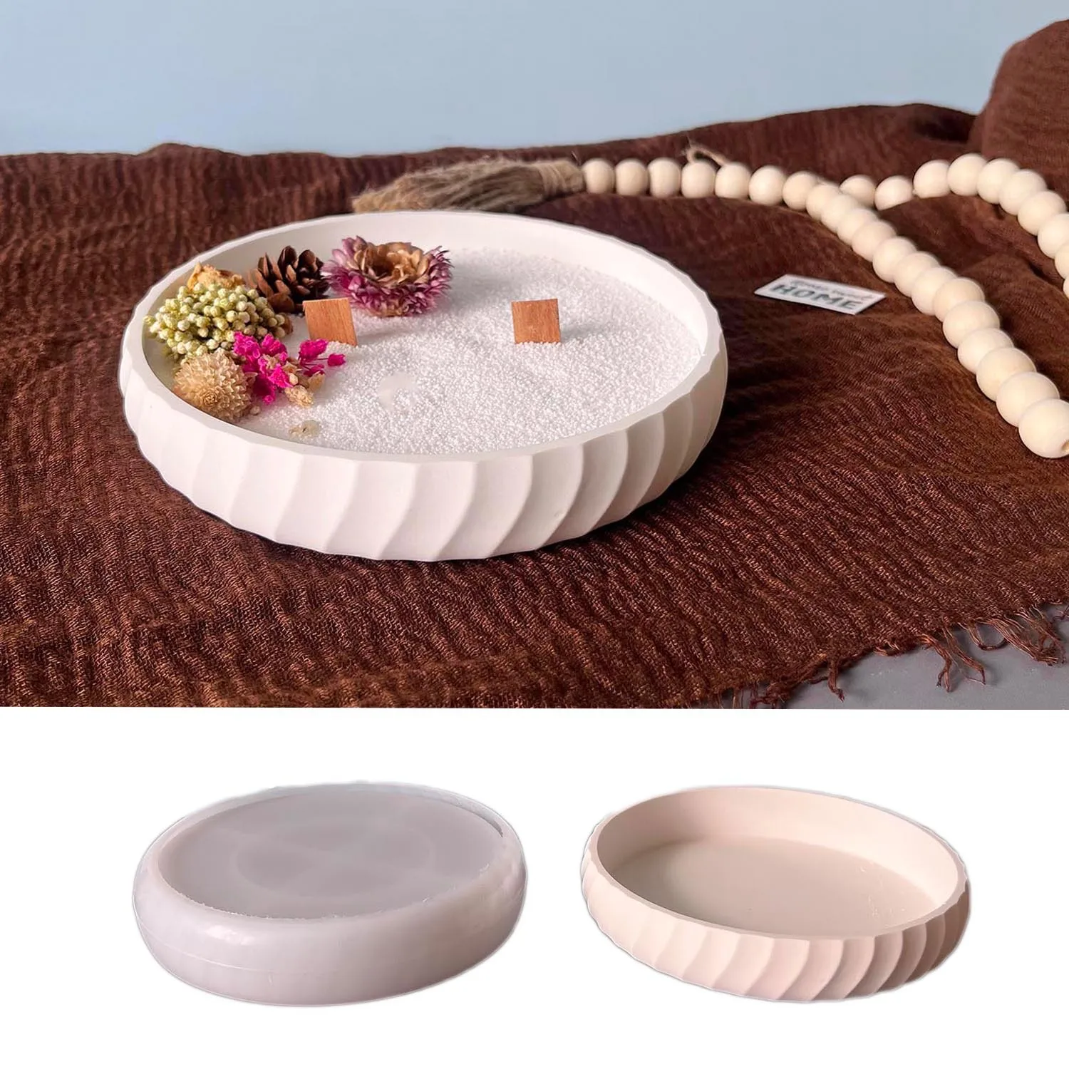 Plateau rond à Texture de rayures rotatives, moules en Silicone, bricolage, bougie, tasse, plâtre, béton, bol de rangement, moule en résine