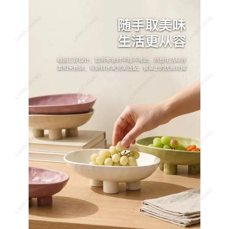 Modern Minimalist Handmade Ceramic Fruit Tray, 3 High Legged Bowl for Home Living Room Tabletop Candy Snack Display