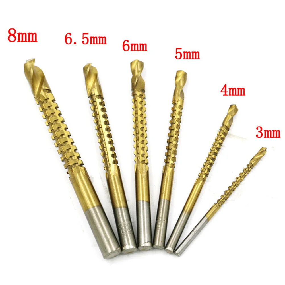 6Pcs Hss Sawtooth Drill Bits Set 30-80mm Titanium Coated Woodworking Bits for Wood Plastic Aluminum Processing