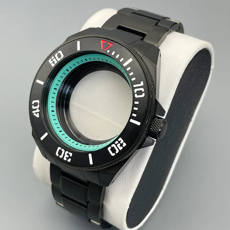 44mm Black King Samurai Watch Case Bracelet Band NH35 Case Sapphire Glass Fits NH34 NH35 NH36 4R35 7S26 Movement 28.5mm Dial