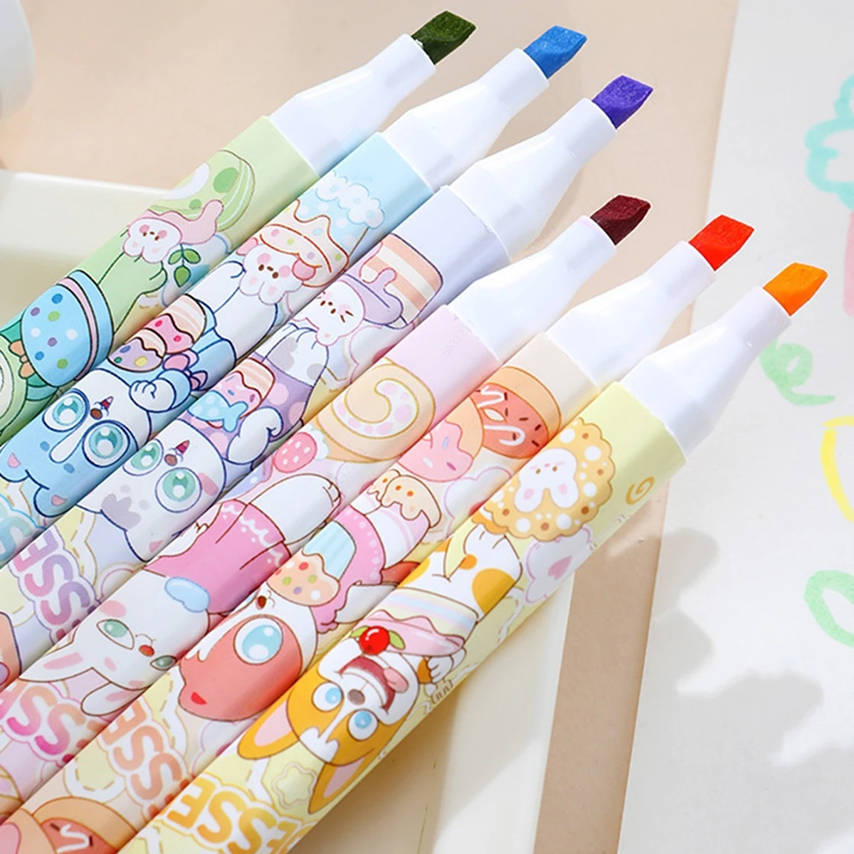 6 teile/satz Obst duft Pastell Farbe Highlighter Doppel Tipps Kawaii Marker Schule Liefert Highlighter Japanische Schreibwaren – Detail 3