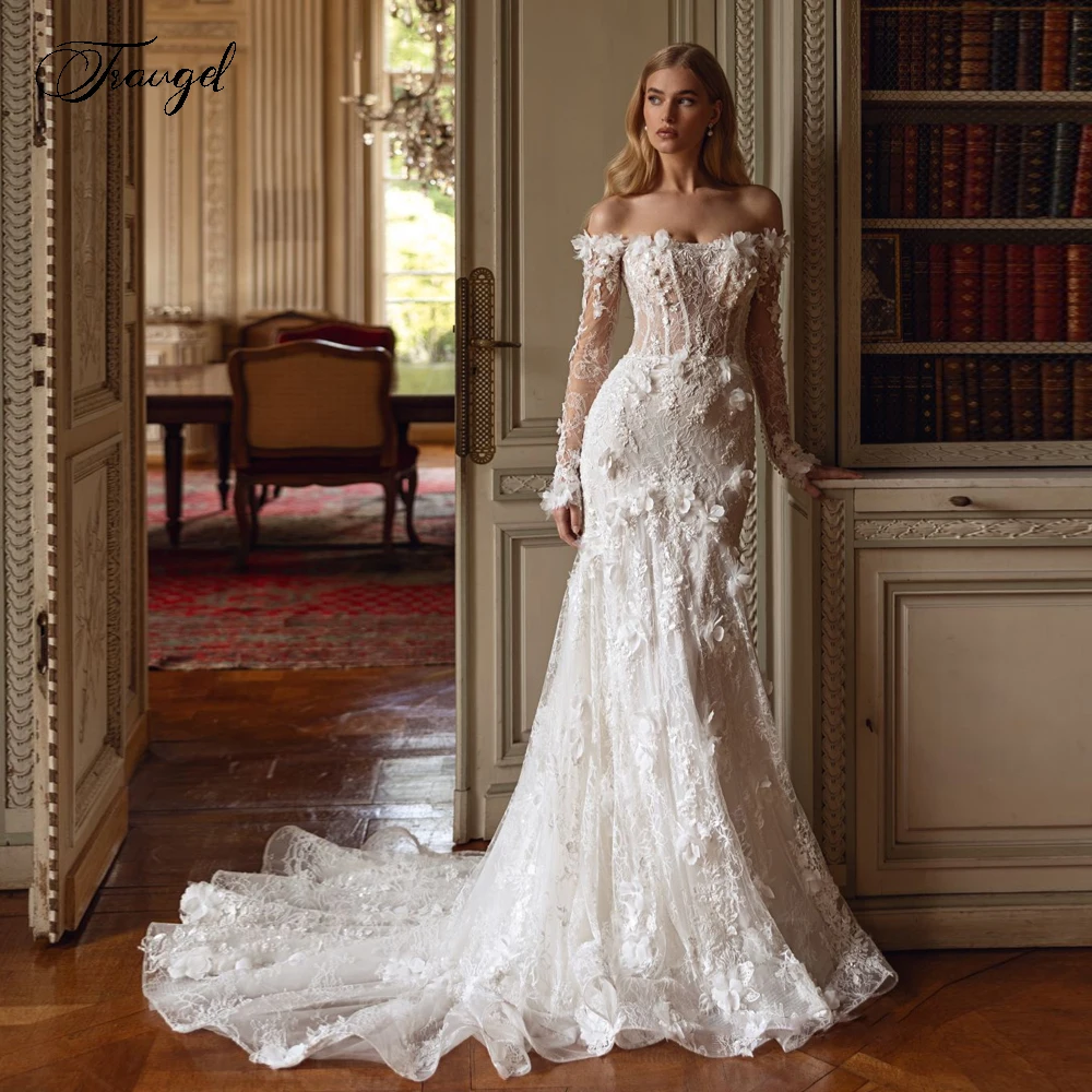 

Customized Off The Shoulder Vintage Mermaid Wedding Dresses Lace Appliques Vestido De Novia Glamorous Flowers Robe De Mariee