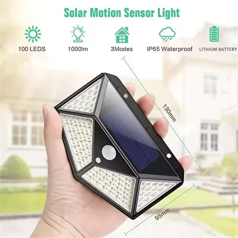 ​ ​ محس حركة يعمل بالطاقة الشمسية ضوء الشمس مصباح الشارع مقاوم للماء في الهواء الطلق 100LED الشمسية الجدار مصباح حديقة درابزين مصباح للزينة ​