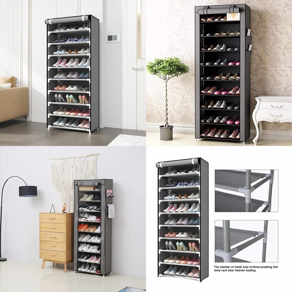 

10 Layer 9 Shelf Shoe Rack Storage Organizer for Home Entryway Dustproof Standing Shoe Cabinet Space Saving Modern Design Floor
