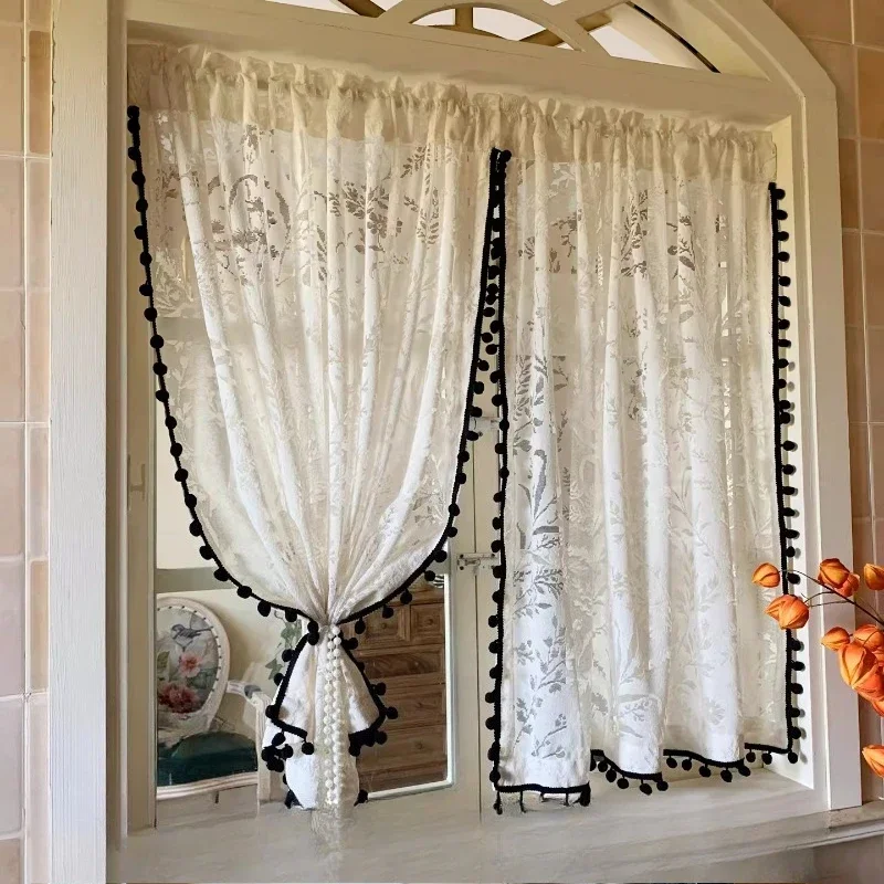 Medieval Style Hollow Retro Gauze Curtain Floor‑to‑ceiling Window Screen Partition Door Curtain for Living Room Bay Window Decor