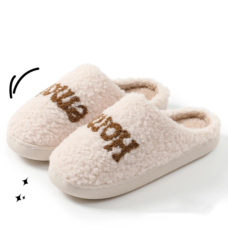 Winter Warme Plüsch-Hausschuhe für Damen, Rutschfeste Weiche Schuhe, Bequeme Flache Sohle, Indoor-Schlafzimmer-Paar-Hausschuhe für Zuhause – Detail 9