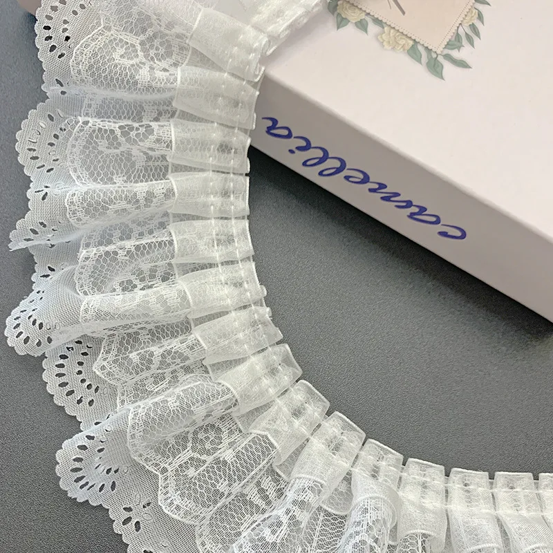 2/5/10 Yards Drei Schichten Weiße Spitze Falten Spitze Hochzeit Satinband Knoten DIY Stoff Bänder Kleidung nähen Zubehör Dekor