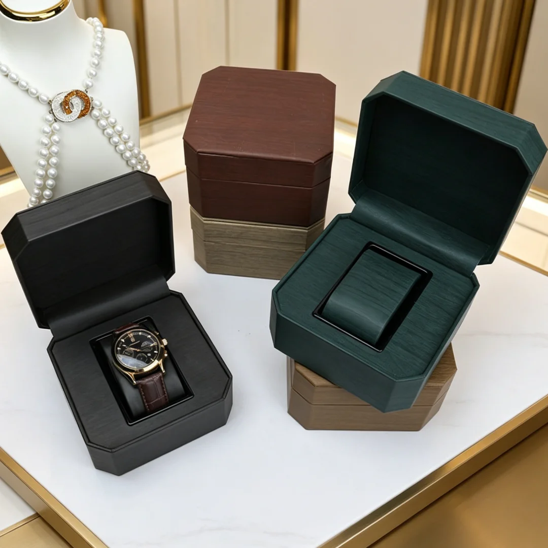 Men Women's Fashion Octagonal PU Leather Watch Box Curved Packaging Watch Box for Seiko Casio Quartz Automatic Machinery Watch