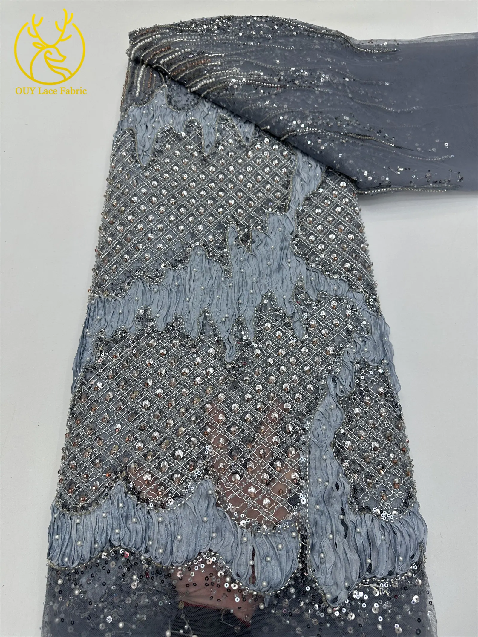 2026 Neues Design Französischer Perlen-Tüll-Spitzenstoff Weinrot Nigerianischer Afrikanischer Pailletten-Netzstoff für Abendkleider 5 Yards – Detail 30