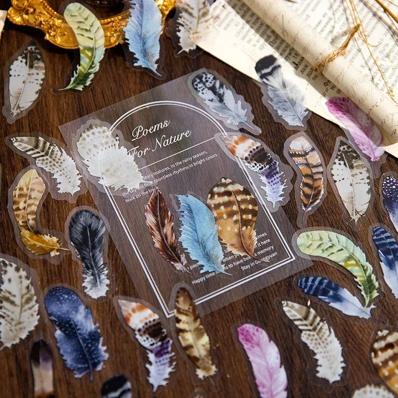 40Pcs/Pack Poetry of Nature Series PET Sticker Pack 6 Vintage Botanical Background Stickers for Journal Layers Cute Stickers