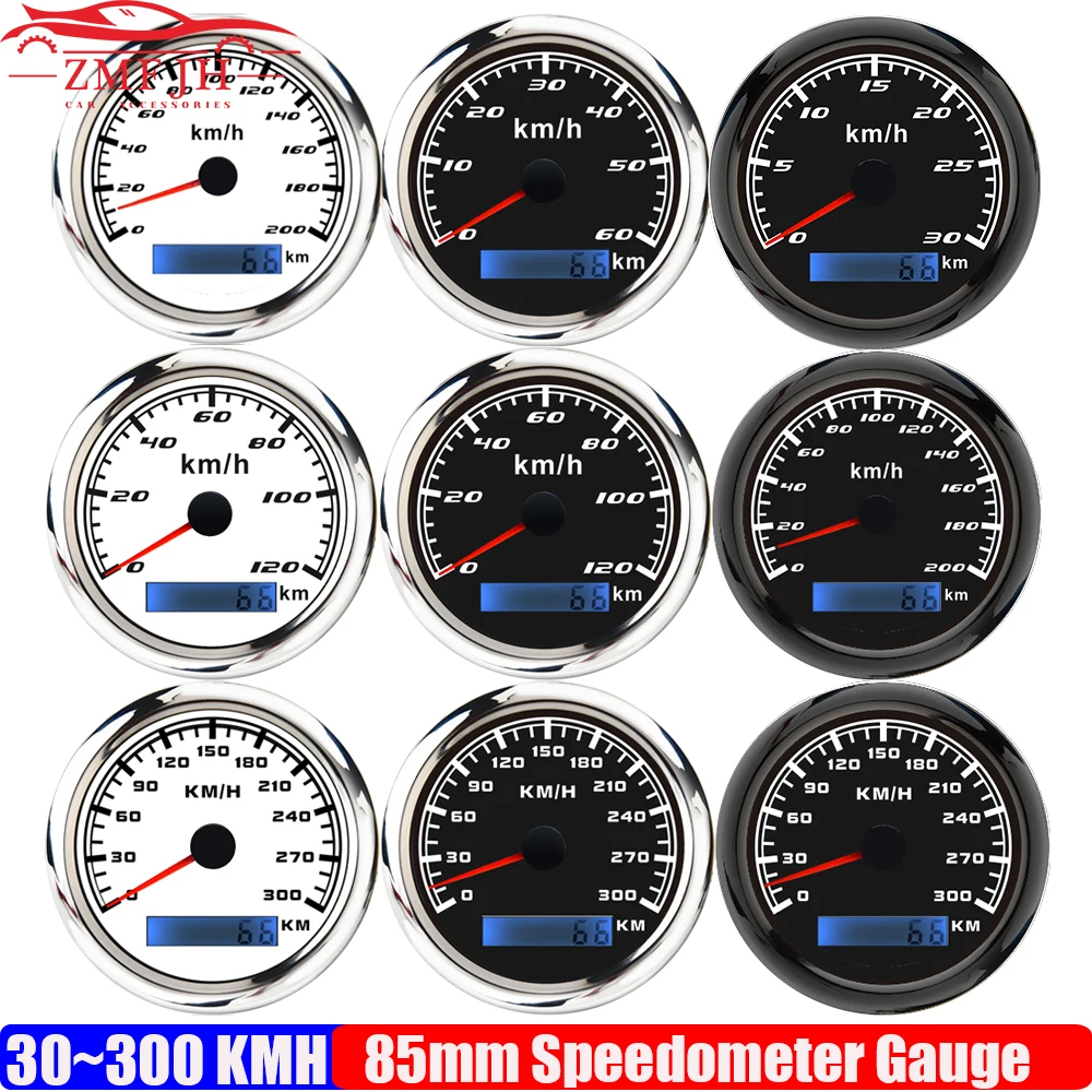 85mm Analog Pulse Speedometer Gauge Car Boat 7 Color 30KMH,60KMH,120KMH,200KMH,300KMH Speed Meter Pulse Signal 12V24V Customized