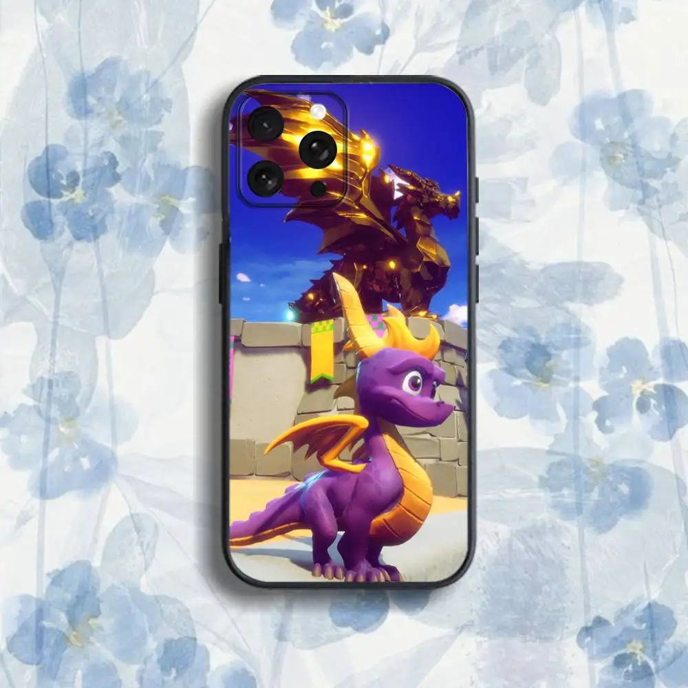 Leuke D-Dragon Spyro telefoonhoesje voor iPhone 17,16,15,14,13,12,Pro,Max,Plus,E,SE4,Air,Mini zwarte softbox