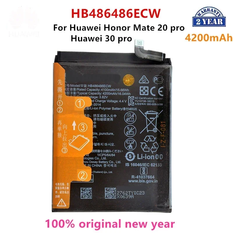 Huawei-P30 pro,hb486486ecw,4200mah,mate20 pro,100% オリジナル用の交換用バッテリー