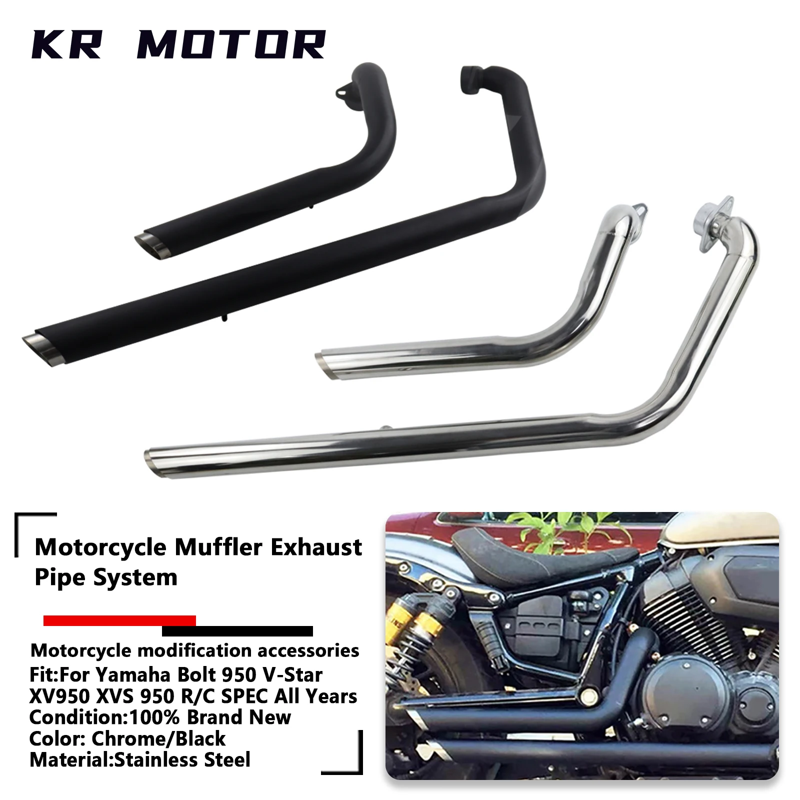 

Motorcycle Handmade Full Exhaust System Fits For Yamaha V-Star Bolt XV950 XV 950 All Years Exhaust Pipe Tail Oblique Muffler