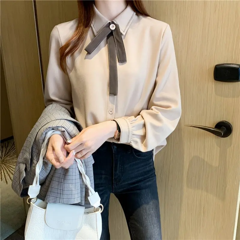 Shirts Women French Style Students College Bow Design Fashion All-match OL Casual Solid Simple Single Breasted Streetwear Tops