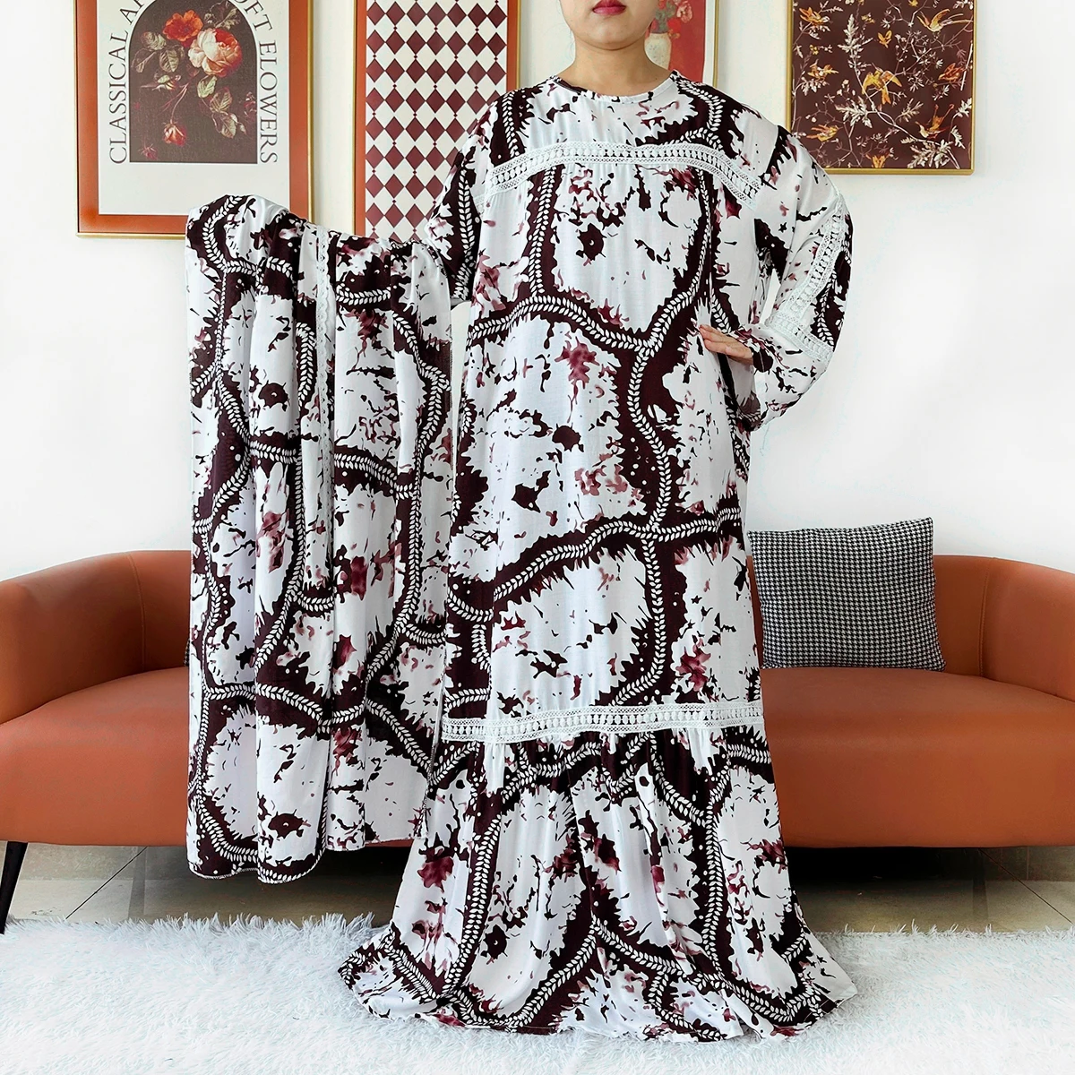 

2026 Latest Party Dress Printed Pure Cotton Women Long Dress Dubai Casual Holiday Fashion Party Dresses African Abaya Clothing