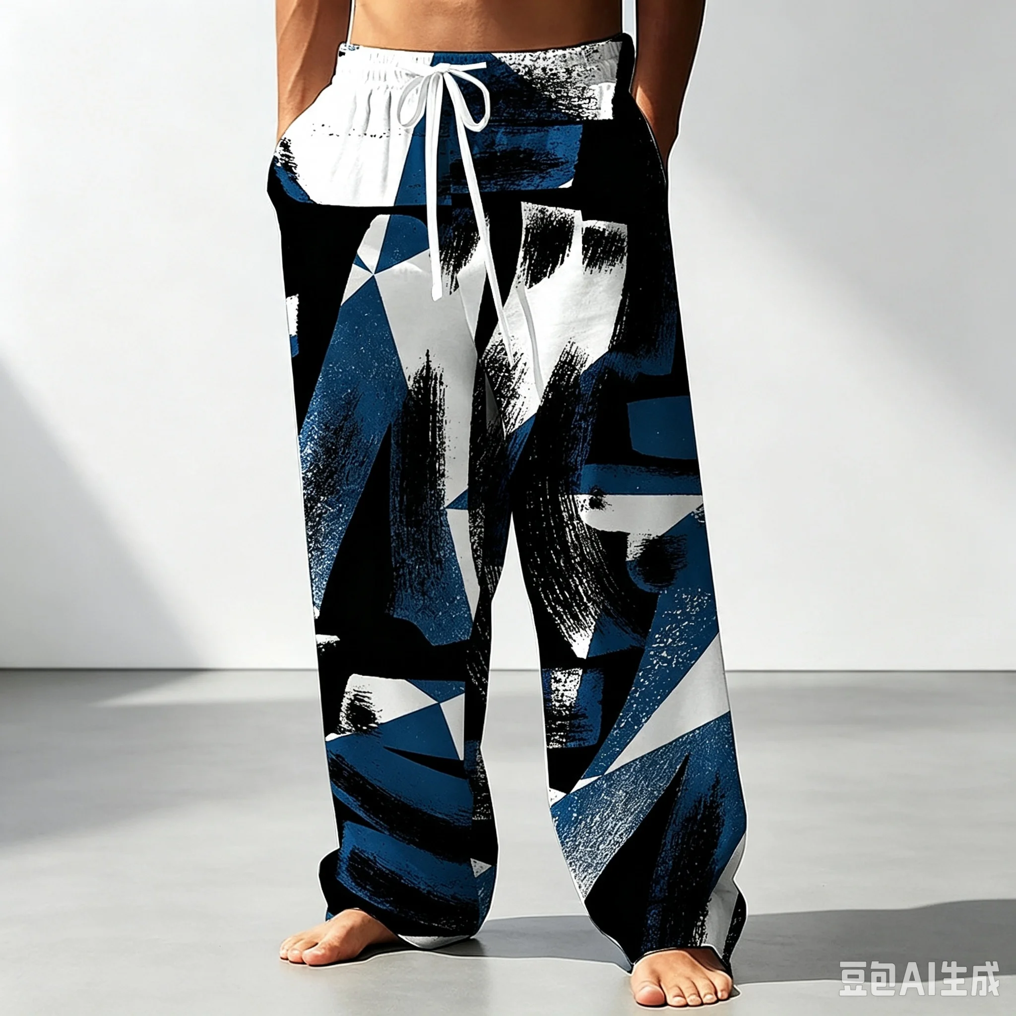 New Arrival Bold Abstract Brush Geometric Art Print Unisex Jogger Straight-Leg Pants Loose Casual Trousers for Daily Street Wear