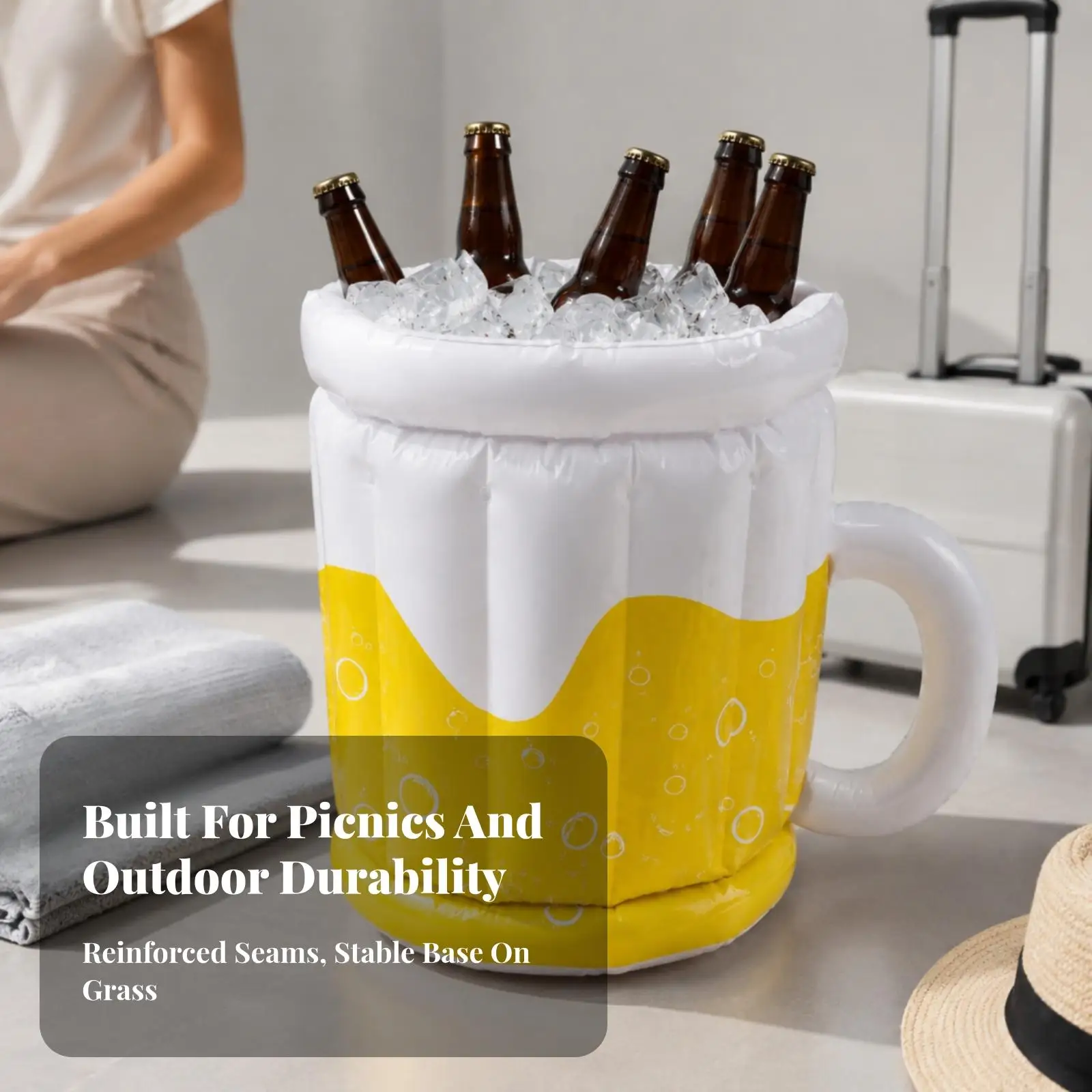 Portable Inflatable Beer Cooler Bucket for Outdoor Parties Pool Beach Picnic White PVC