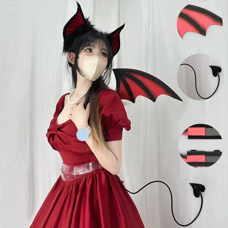 IMU New Handmade Simulation Plush Furry Bat Ears Devil Sweetheart Halloween Bat Cosplay Pros Night Party Animals Hair Band Bat W