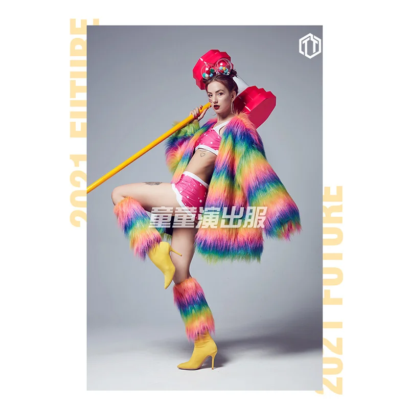 Children's Party Rainbow Fur Atmosphere Opening Bar Gogo Performance Clothing Alternative Atmosphere DS Clothing Prop Coat