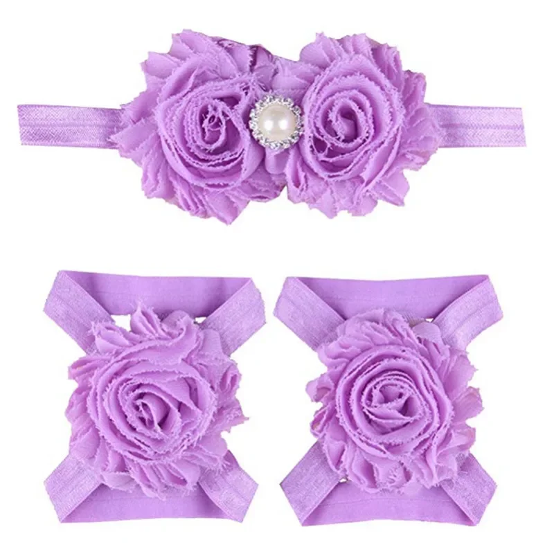 Fashion Newborn Infant Baby Girl Boy Soft Shabby Chiffon Flower Headbands with Sneaker Barefoot Sandals Sets Kids Photo Props