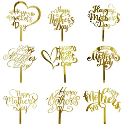 New Happy Mother's Day Birthday Cake Topper Gold High-grade Acrylic MOM Party Cake Toppers Mother's Day Gifts Dessert Decoration