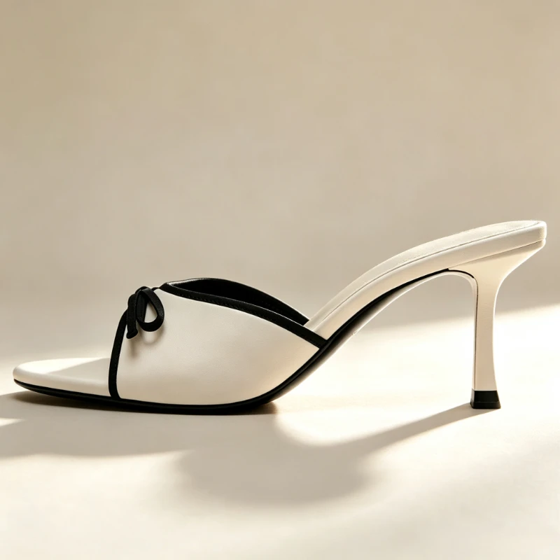 Elegant Bow Detail Pointed Toe Heeled Sandals Women Fashion Open-toe Slippers for Ladies Street Style Brand Designer Shoes