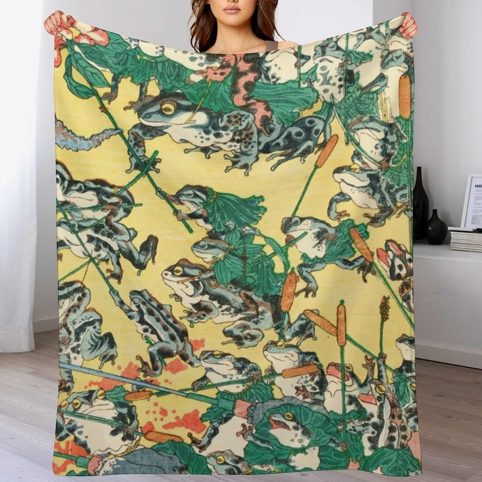 Fashionable Battle of Frogs by Kawanabe Kyosai, 1864 Throw Blanket Sofa Throw Retros Vintage Cute Blankets