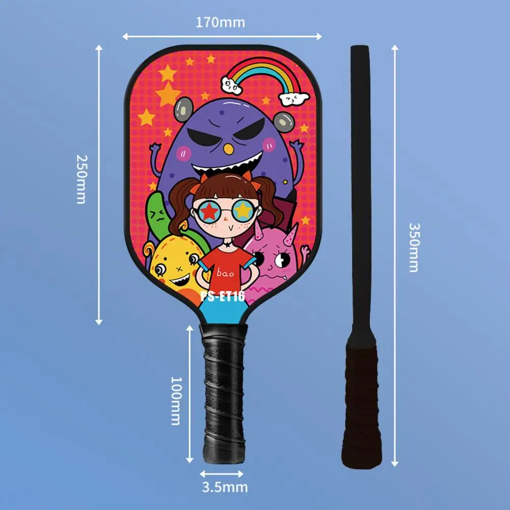 

Lightweight Cartoon Paddle Children's Cartoon Print Pickleball Paddle Set with Lightweight Glass Fiber Racket 2 Balls for Kids