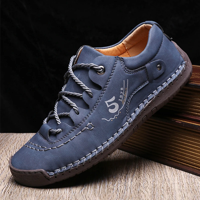 

Handmade Leather Men Shoes Casual Loafers Lace Up Split Leather Shoes Men Flats Hot Sale Moccasins Outdoor Shoes Dropshipping