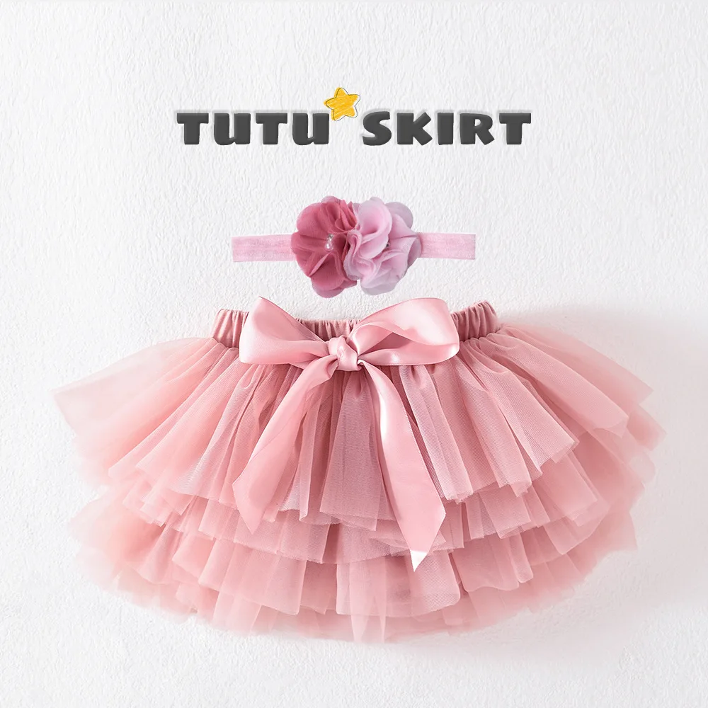 Gonna Tutu per bambina 2 pezzi Tulle Bow Bloomers pannolino copertura neonato abiti Mauv fascia fiore Set Baby Soft Mesh Bloomer