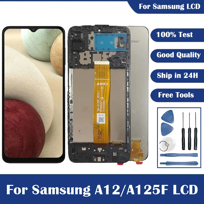 100% Test For Samsung Galaxy A12 LCD SM-A12F SM-A12F/DSN LCD Display Touch Screen Digitizer Assembly For Samsung A125 LCD