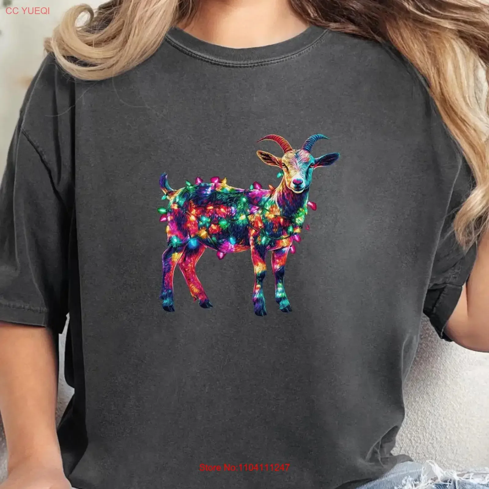 Barnyard Christmas GoaT T Shirt Cute Lights for Mom Farmer Sleep Farm Lover vintage Washed Stretched Top For Everyday Wear