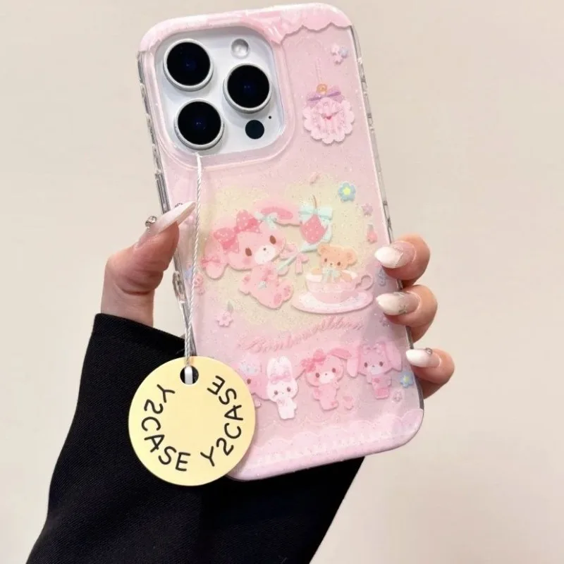 

Sanrio Kawaii Sugarbunnies Phone Case Suitable for IPhone 16 15 14 Pro Glitter Series Phone Protective Case Holiday Gift