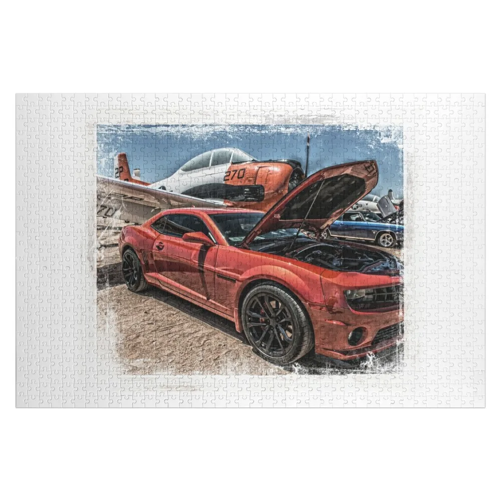 

New Chevy Camaro and Vintage Airplane Jigsaw Puzzle Wooden Decor Paintings Personalized Toy Personalized Kids Gifts Puzzle