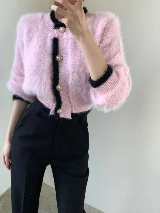 Chic ort Thiened Knitted Cardigan Women's Korean Sle Loose Fit Faux Mink Vest Top plus Size Spring Summer Online Exclusive