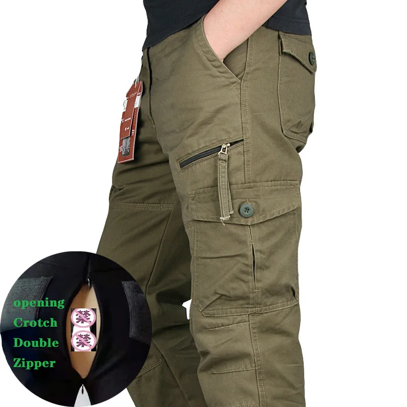 Car Driver Convenient Crotch Zipper Opening Pants Men Black Cotton Ix9 Streetwear Autumn Overalls