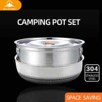 WILD JOURNEY CAMPING COOKWARE POT SET PORTABLE OUTDOOR  TABLEWARE PICNIC SELF-DRIVING FOOD GRADE 304 STAINLESS STEEL