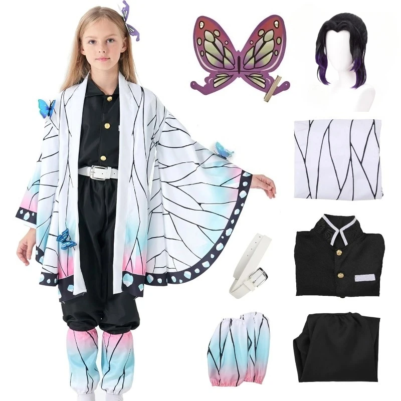 

Kochou Shinobu Costume Anime Cosplay White Top Pants White Cloak Full Set for Women Girls Halloween Party