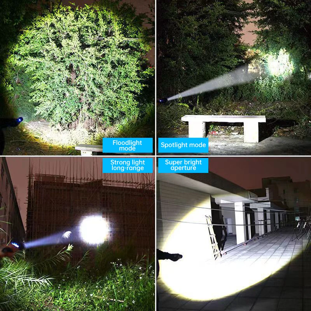 High Power LED Flashlight Type-C USB Rechargeable Tactical Torch 500M Long Range Ultra Powerful Flashlight Camping Lantern